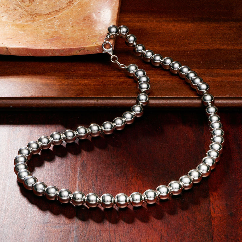 Sterling silver 8mm bead necklace with round beads and clasp