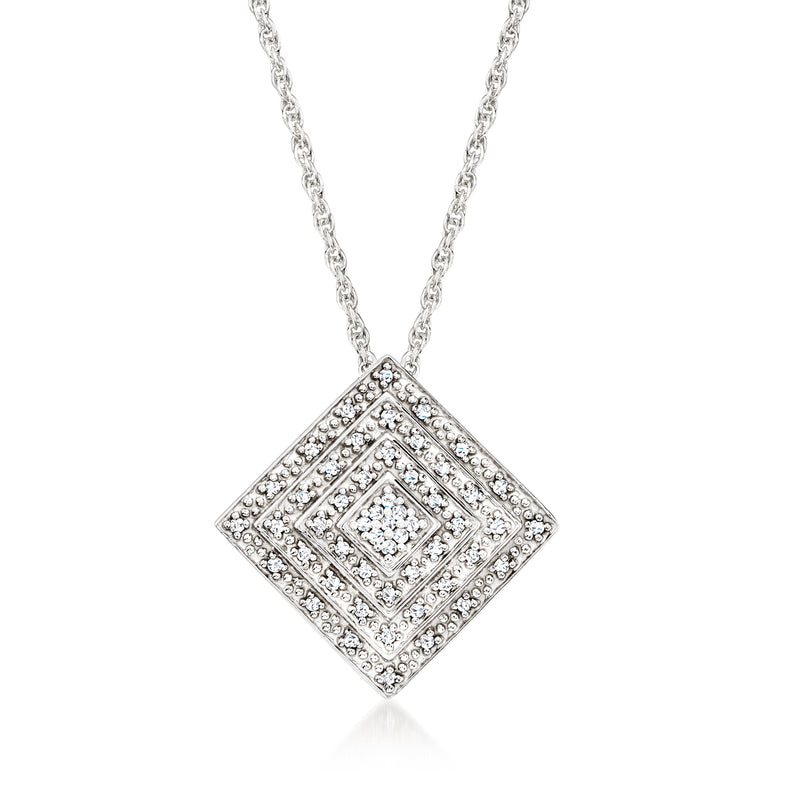 Sterling silver diamond concentric square pendant necklace with chain