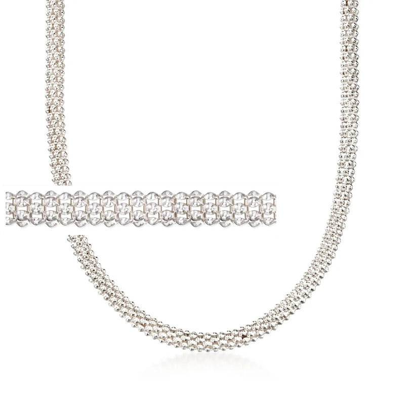 Sterling silver popcorn chain necklace with small rounded links and open collar design