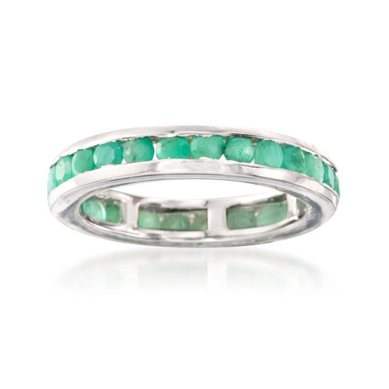 Sterling silver emerald eternity band with channel-set green stones
