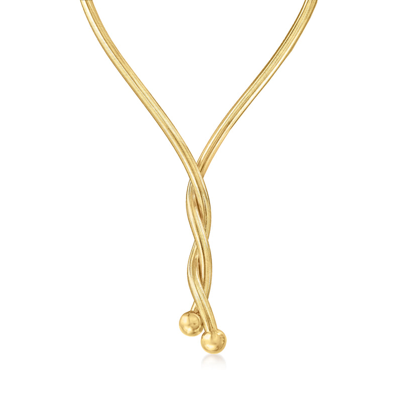Gold-tone flexible necklace with twisted double strands and small round bead ends