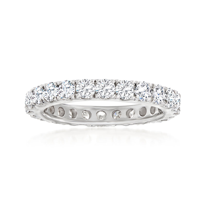 14kt white gold diamond eternity band with round stones across the top
