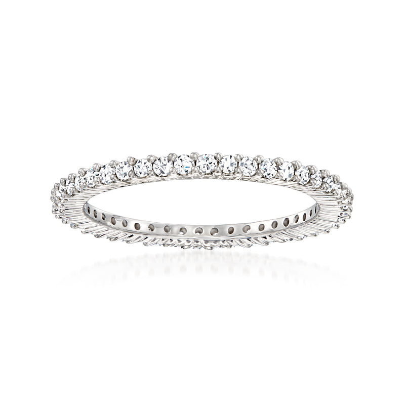 14kt white gold diamond eternity band with channel-set stones, top view