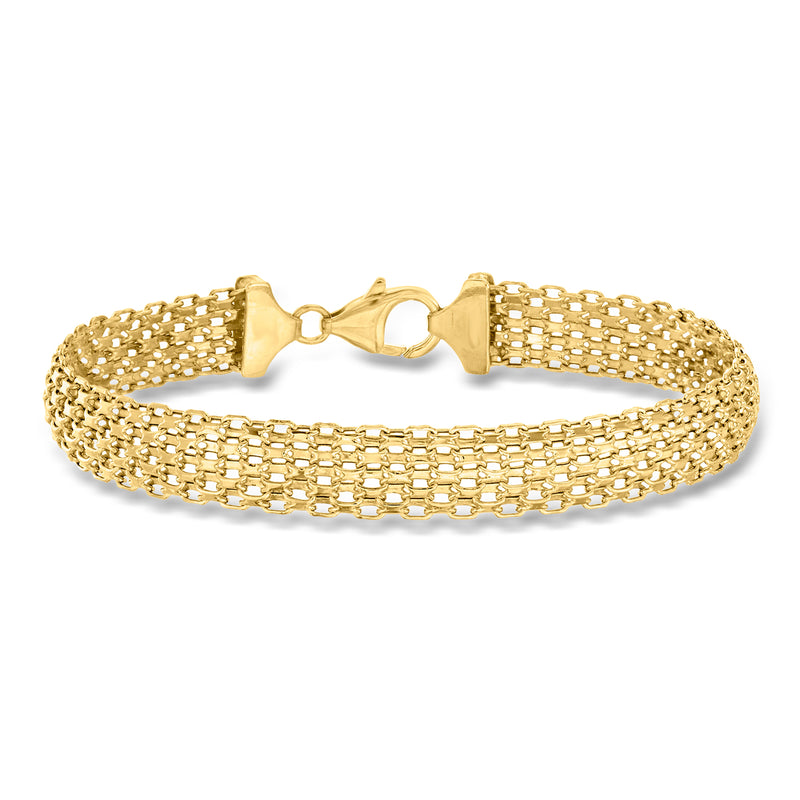 14kt yellow gold Bismark-link bracelet with box clasp, woven mesh links