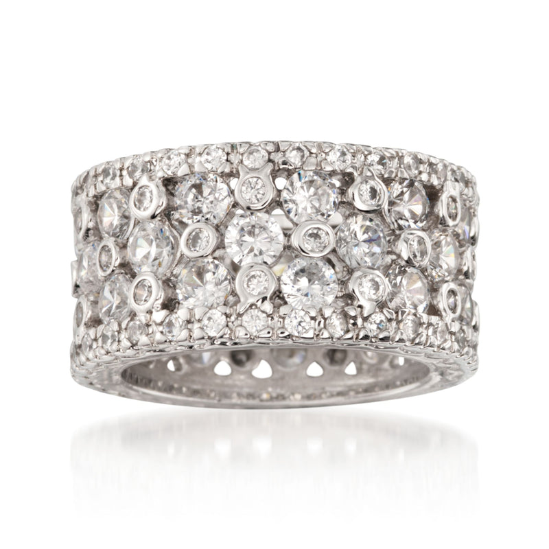 Sterling silver multi-row eternity band with round CZ stones