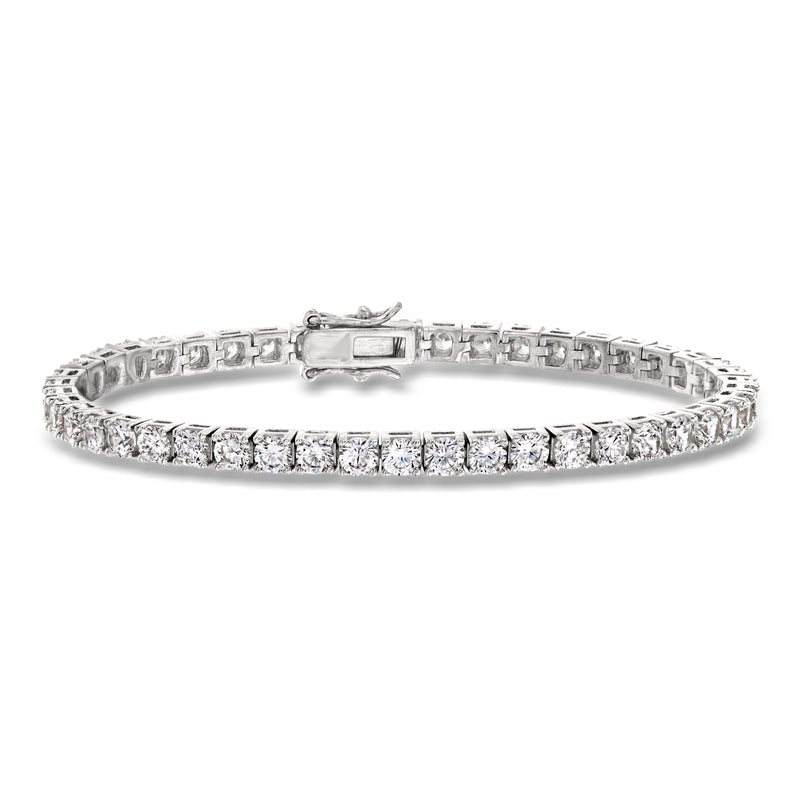 Sterling silver CZ tennis bracelet with round stones and hinged clasp