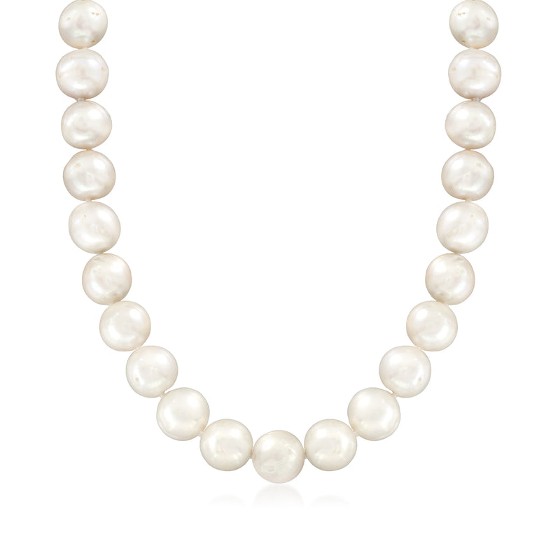Cultured pearl necklace with sterling silver, round white pearls in a single strand