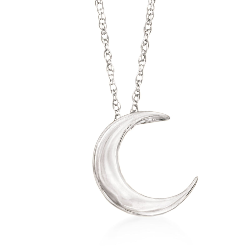 Sterling silver crescent moon pendant necklace with polished curved moon charm