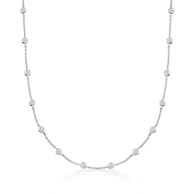 Sterling silver CZ station necklace with round bezel-set stones on cable chain