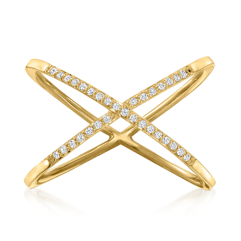 18kt yellow gold over sterling X diamond ring with round stone accents