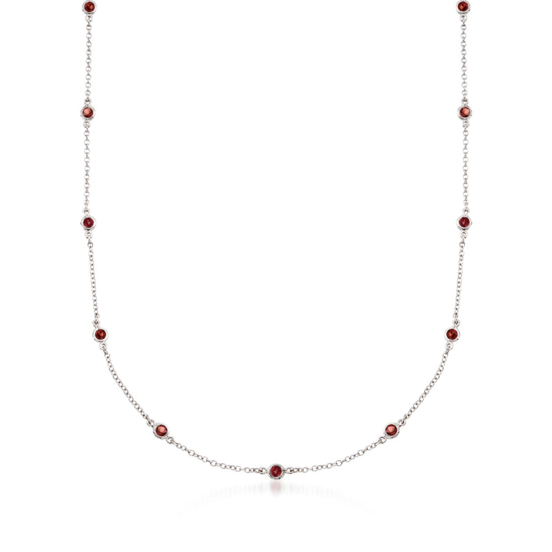 Sterling silver station necklace with oval red garnet stones in a line
