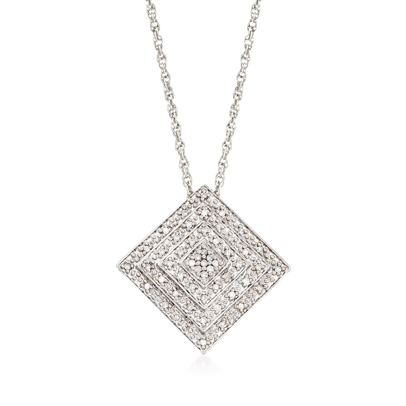 Sterling silver square diamond pendant necklace with pavé setting