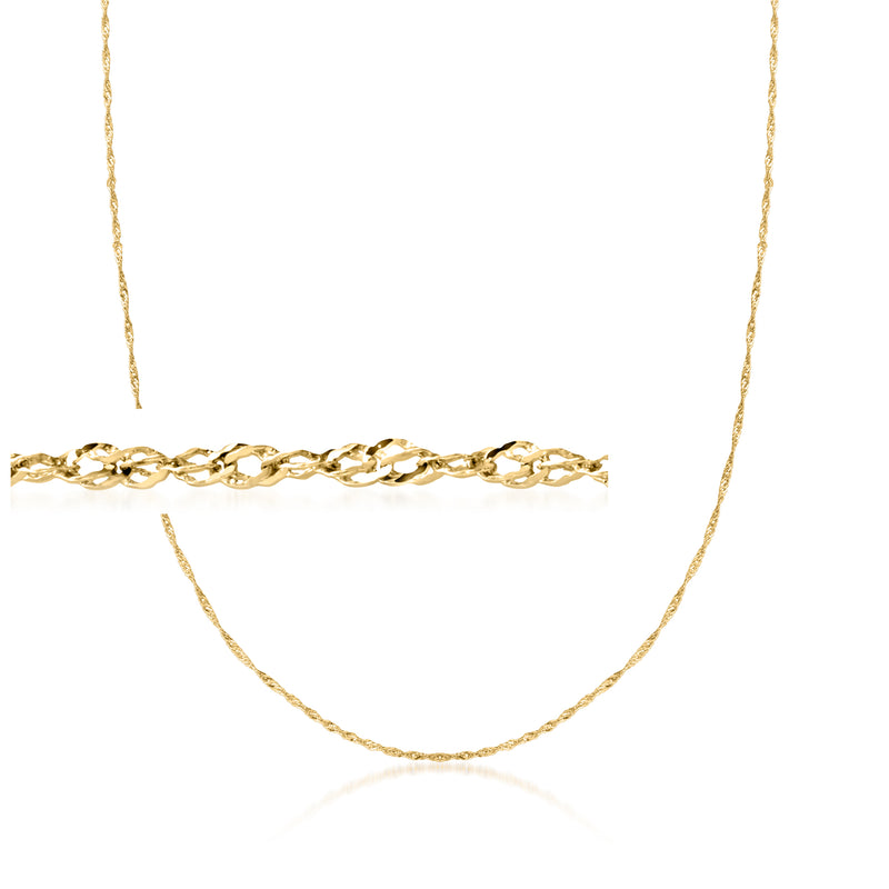 Adjustable yellow gold Singapore-chain necklace with interlocking links