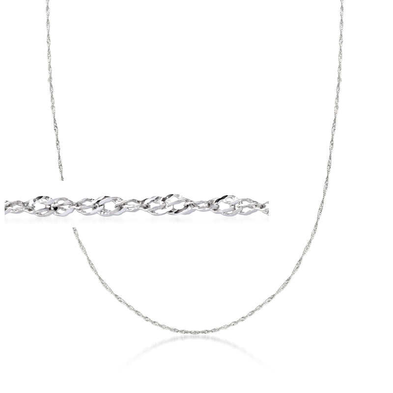 White gold-tone Singapore-chain necklace with flat links, adjustable length