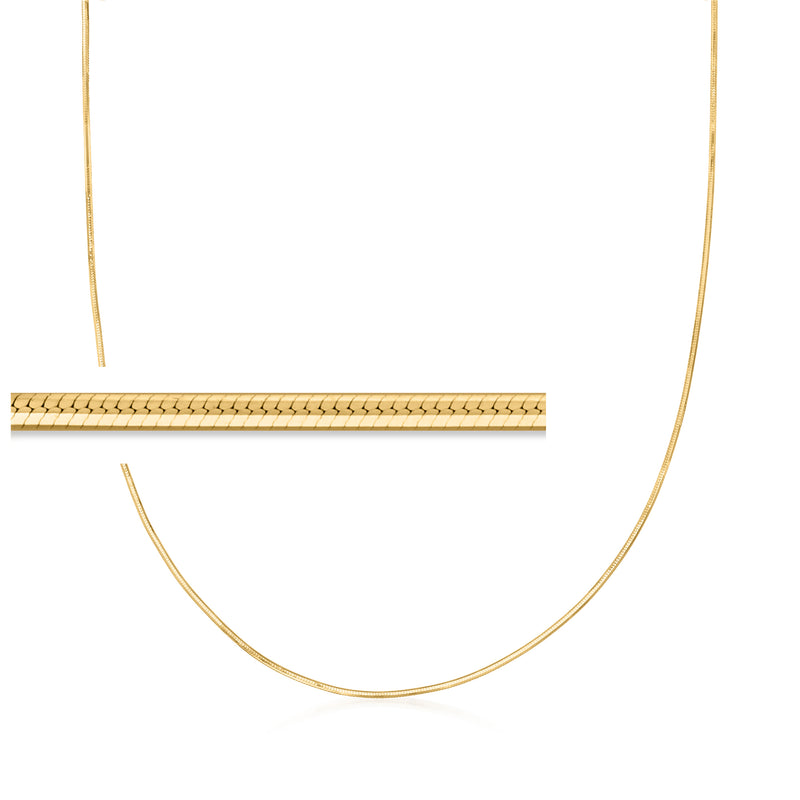 14kt yellow gold snake-chain necklace with 0.8mm links and adjustable chain