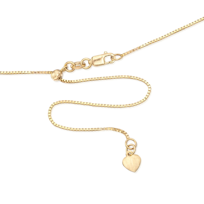Adjustable yellow gold box-chain necklace with heart charm and extender clasp