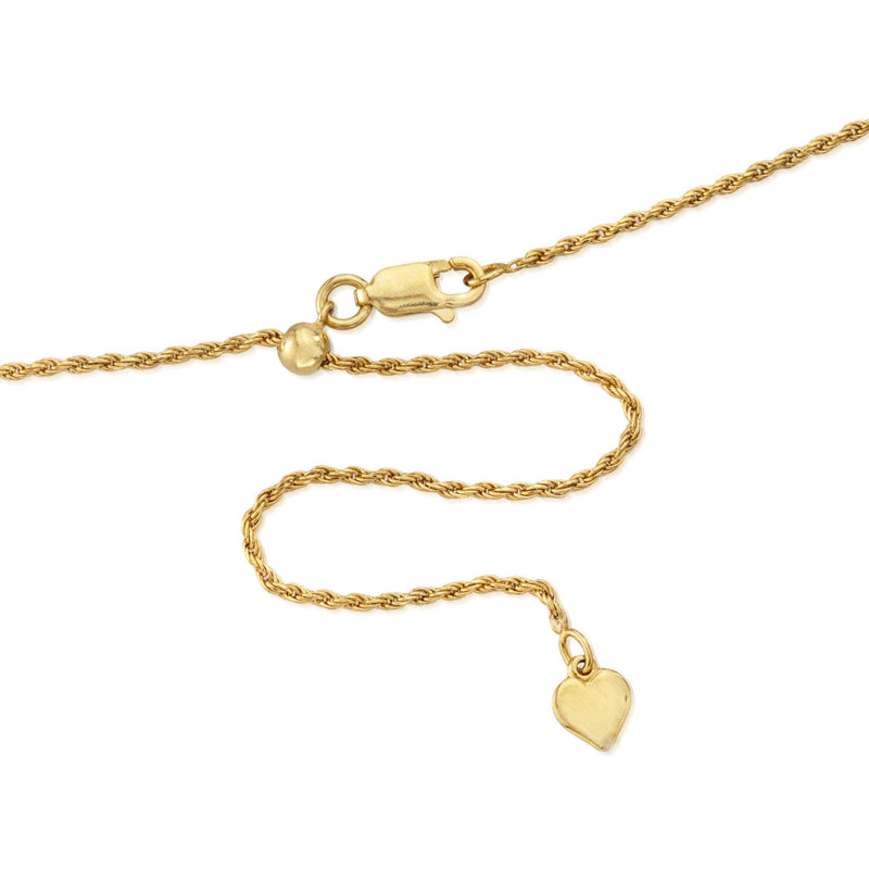 Gold rope-chain necklace with adjustable clasp and small heart charm
