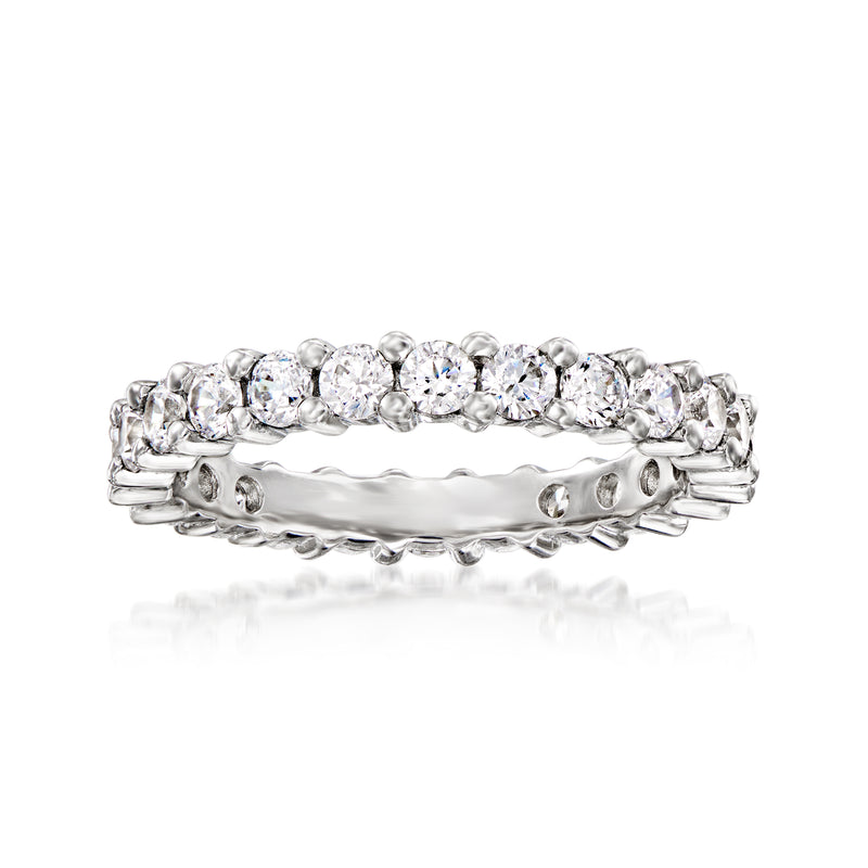Sterling silver CZ eternity band with round stones, shared prong setting