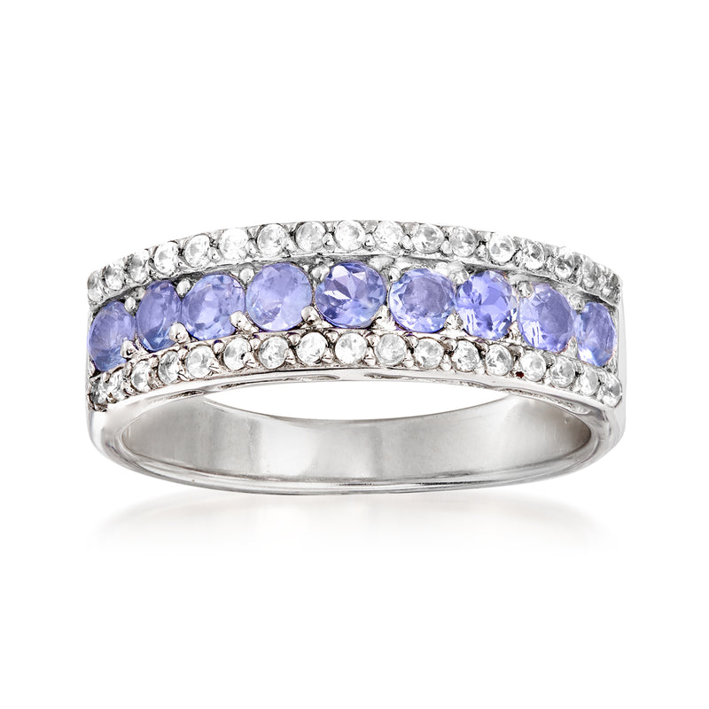 Sterling silver ring with tanzanite and white topaz stones