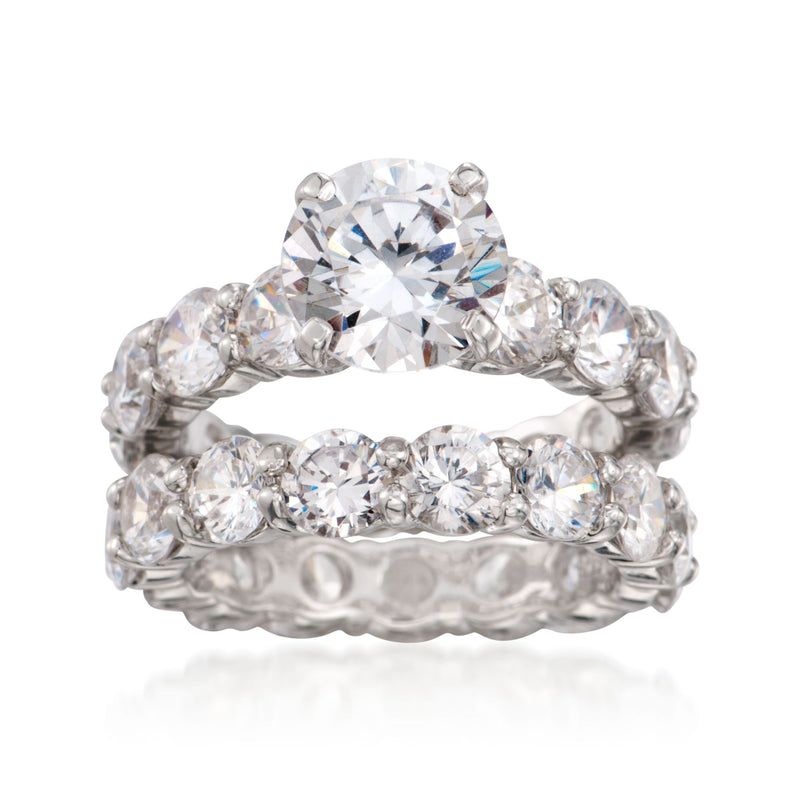 Sterling silver CZ bridal ring set with three round stones on top band