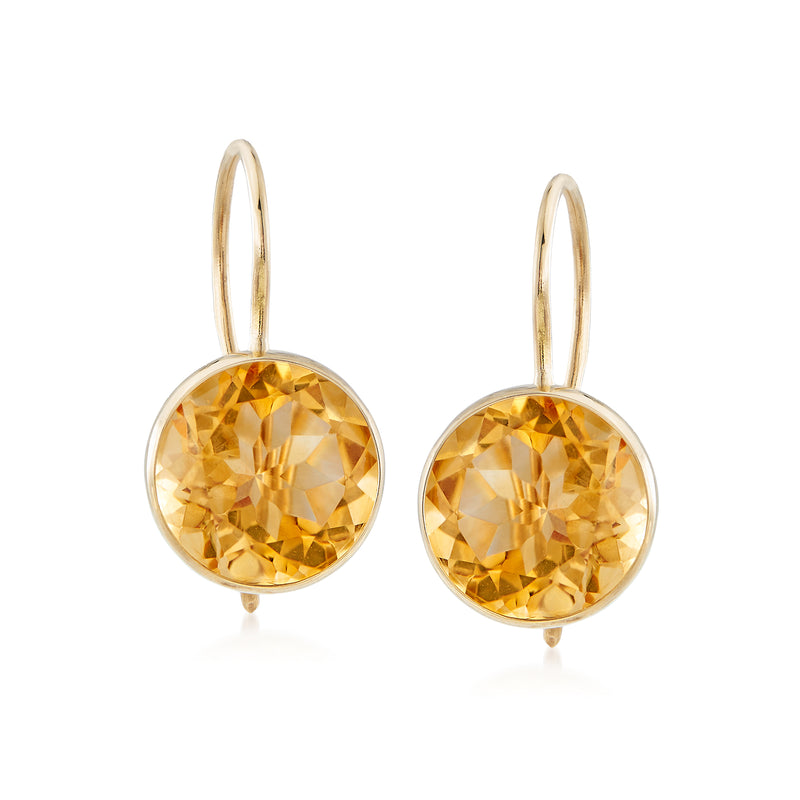 14kt yellow gold citrine drop earrings with round faceted gemstone and earwire