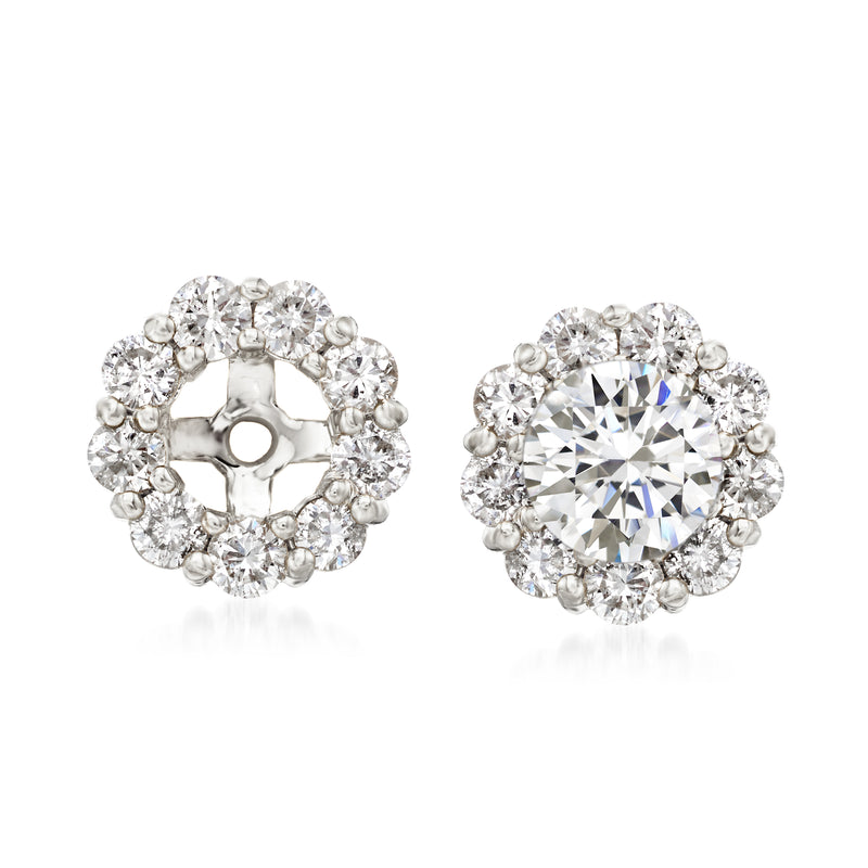 Halo diamond earring jackets in 14kt white gold with round-cut stones