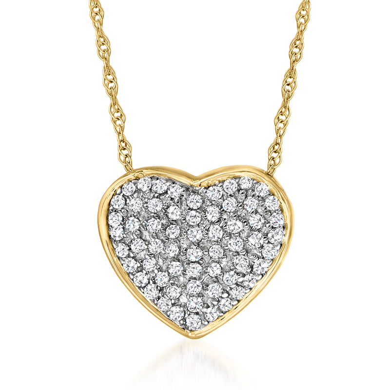 14kt yellow gold heart pendant necklace with pavé diamonds