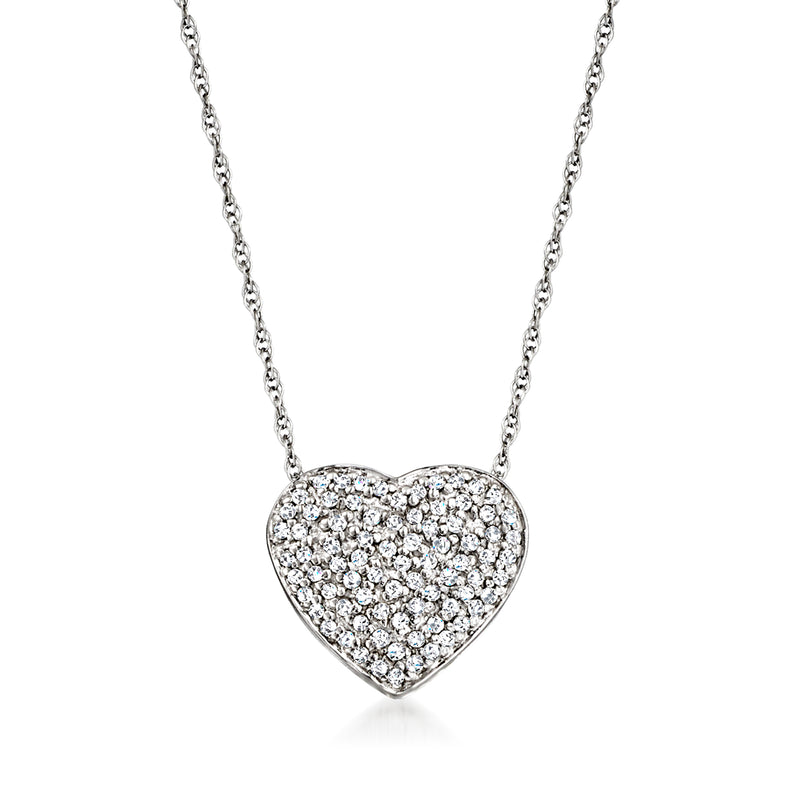 White gold diamond heart pendant necklace with pave heart design and chain