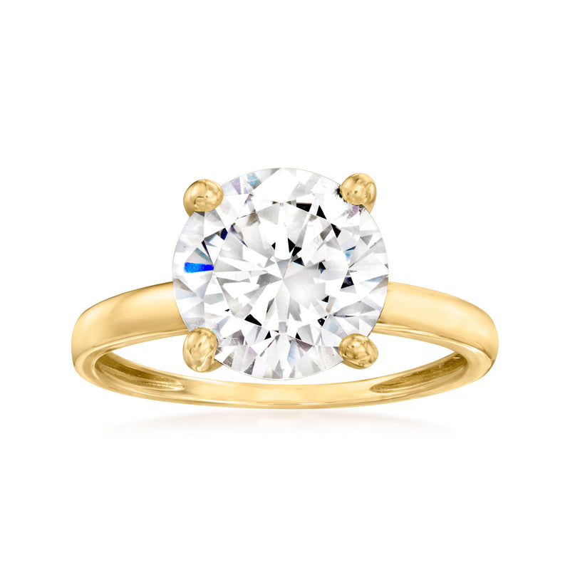 14kt yellow gold solitaire ring with a round CZ center stone