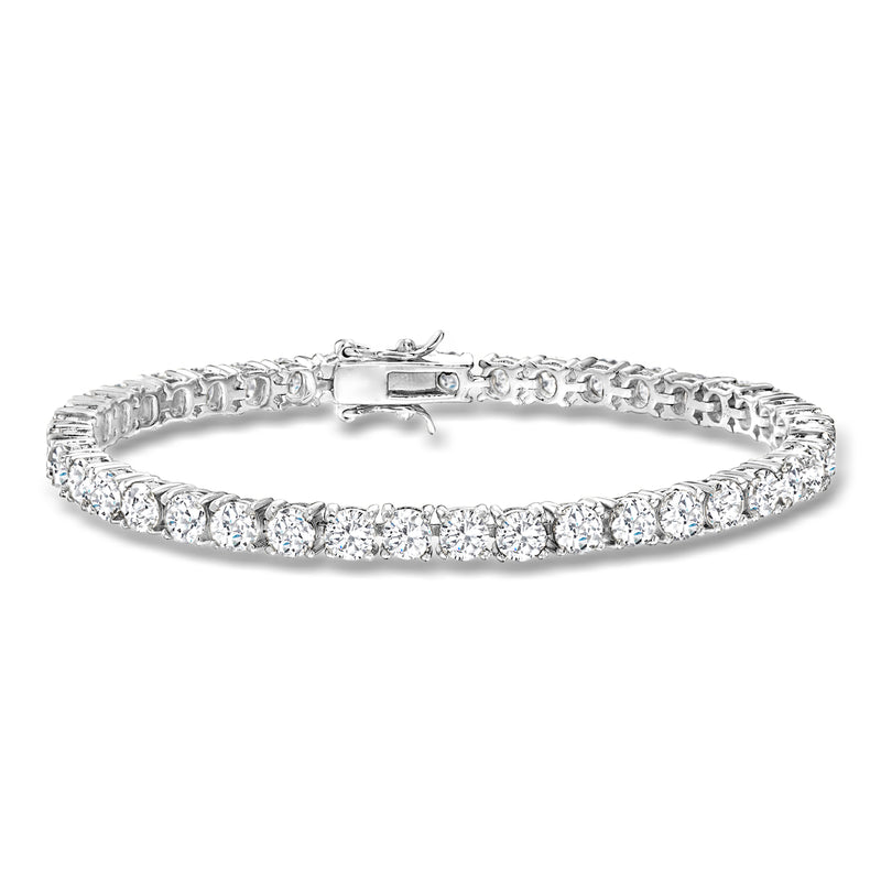 Sterling silver tennis bracelet with round CZ stones and hinged box clasp