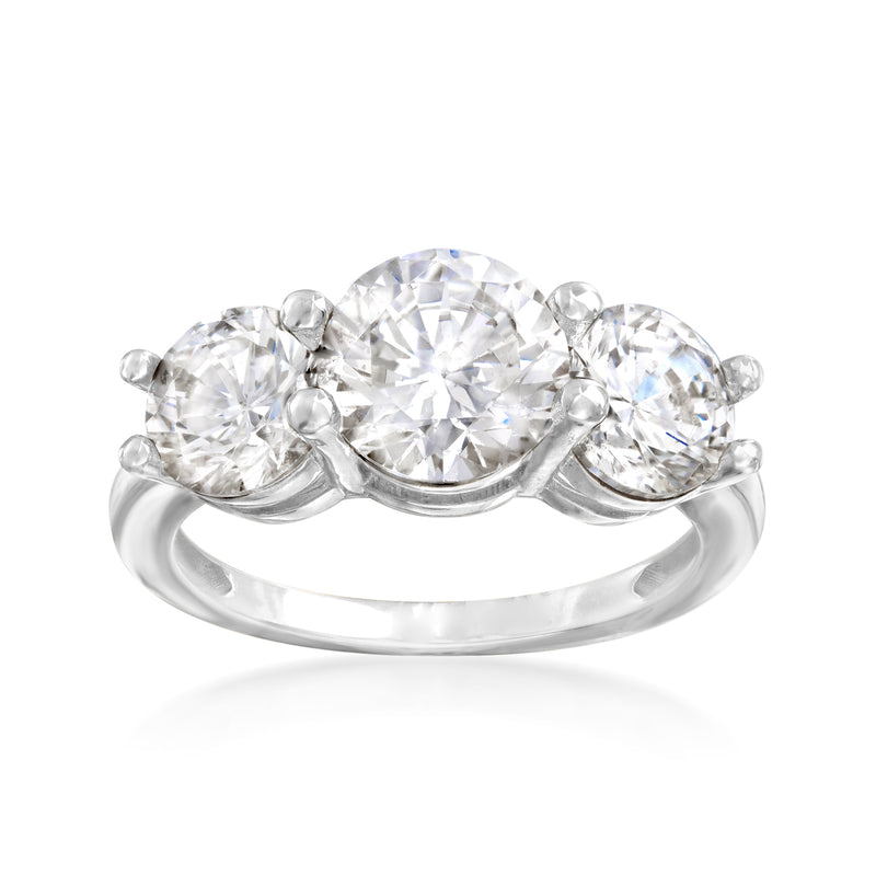 Three-stone CZ ring in 14kt white gold with three round crystal settings