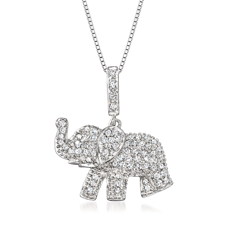 Sterling silver baby elephant pendant with pave diamonds, on link chain necklace