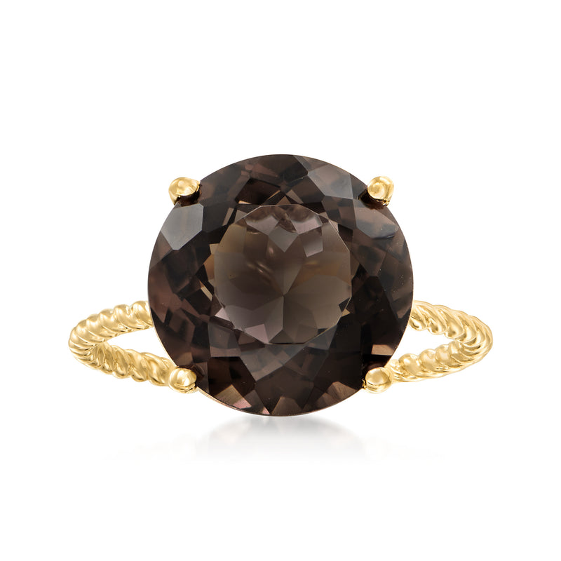 Twisted smoky quartz ring in 14kt yellow gold with large oval stone
