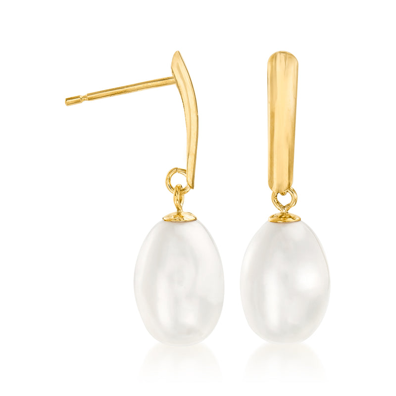 14kt yellow gold drop earrings with white cultured teardrop pearls