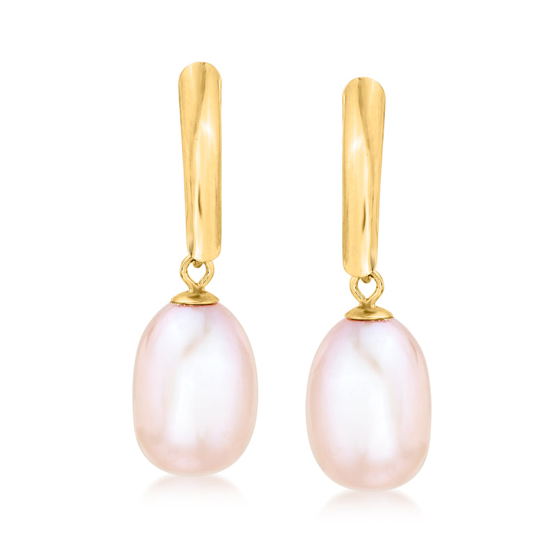14kt yellow gold drop earrings with pink cultured pearl teardrop drops