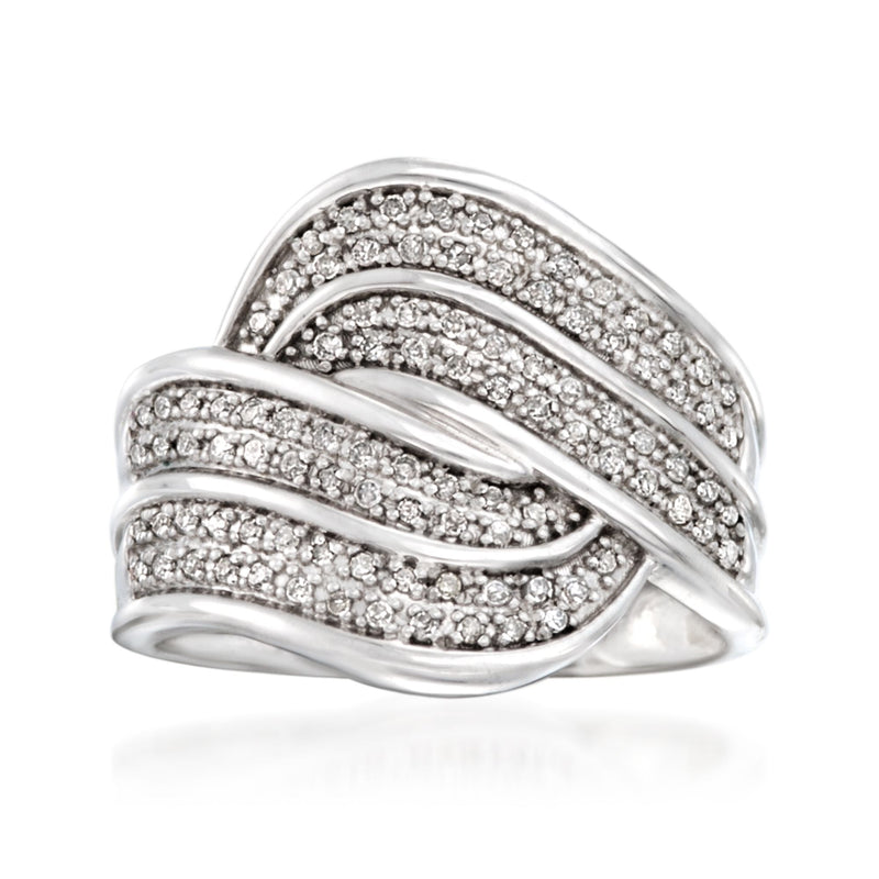 Sterling silver wave ring with pavé diamonds