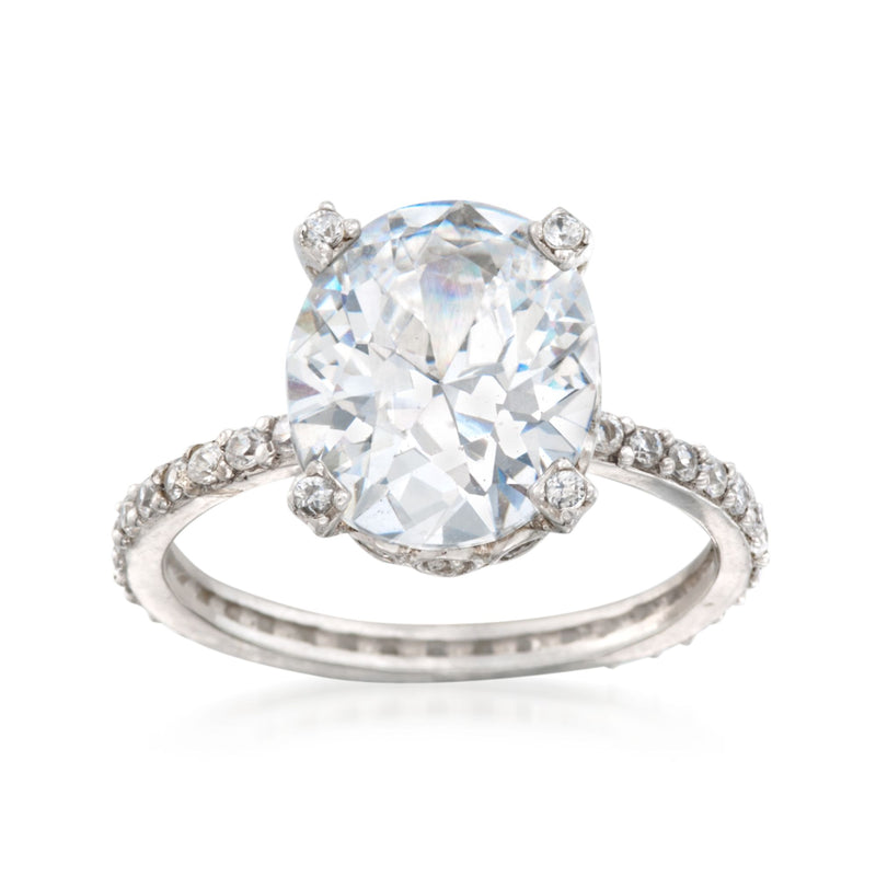 Sterling silver CZ ring with round center stone and side pave accents