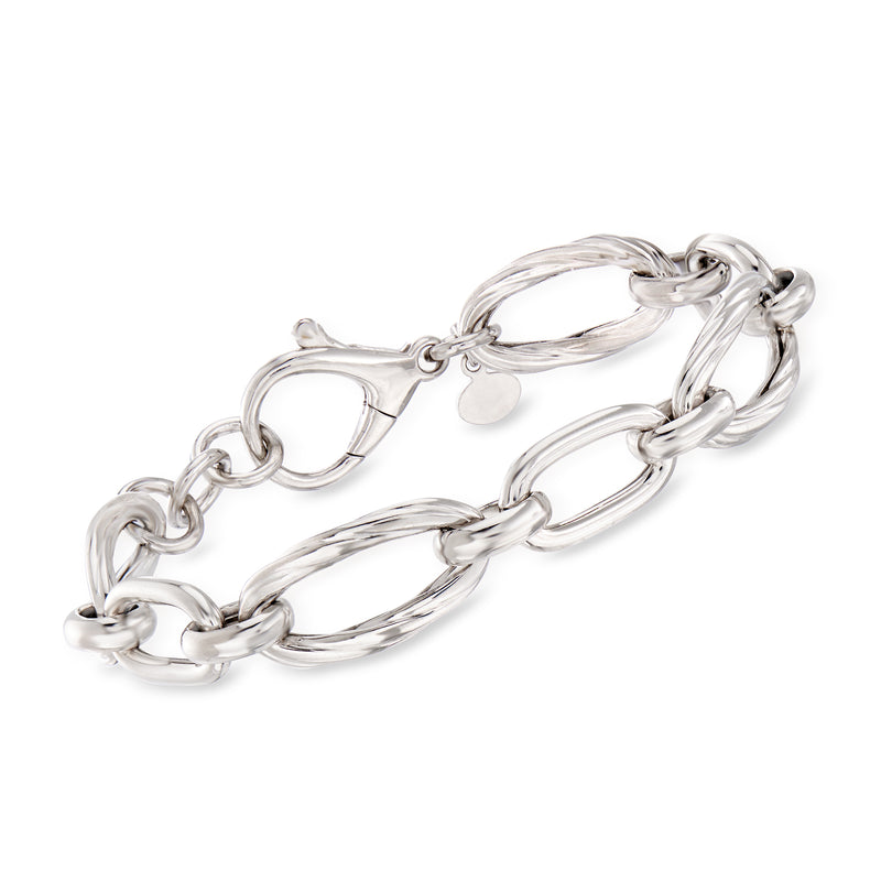 Oval-link Italian sterling silver bracelet with round charm and toggle clasp