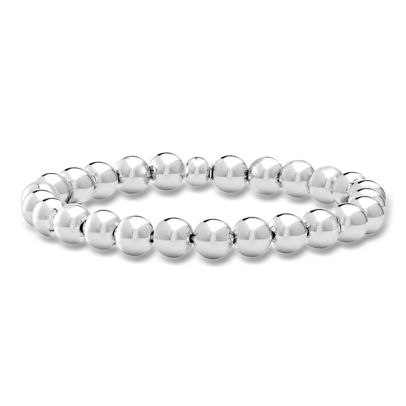 Sterling silver bead stretch bracelet with round 8mm beads