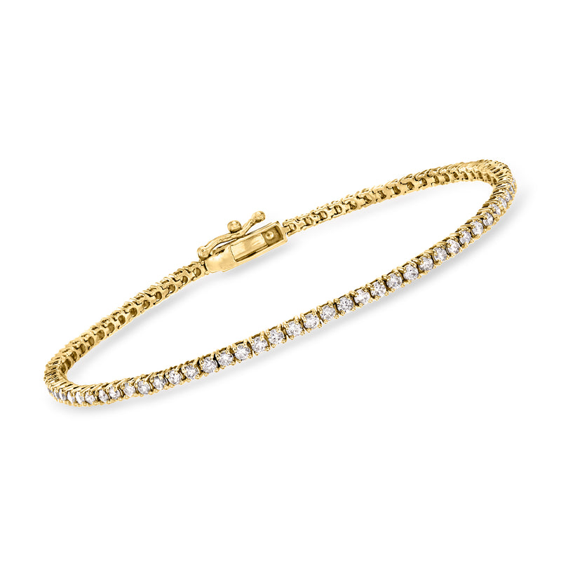 14kt yellow gold diamond tennis bracelet with small round stones and box clasp