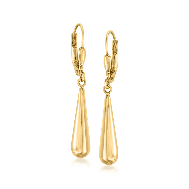 Yellow gold teardrop leverback earrings with small hanging drop
