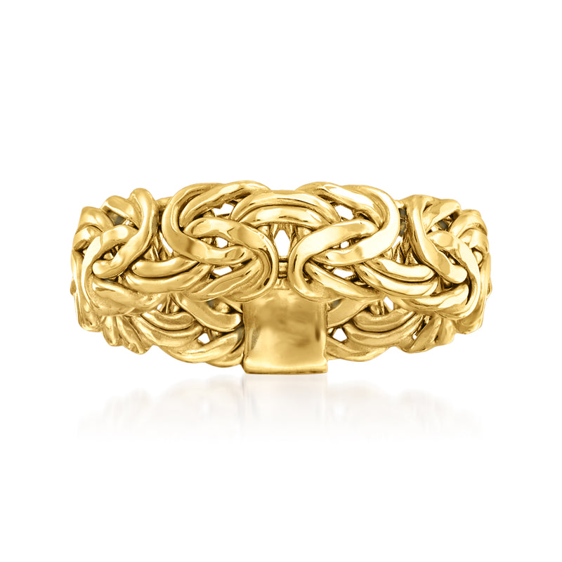 14kt yellow gold Byzantine-style wide ring with braided link design