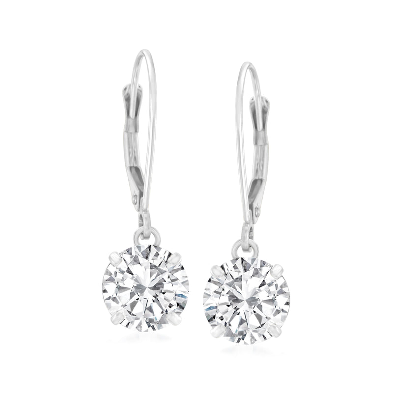 14kt white gold CZ drop earrings with round clear stones and leverback closures