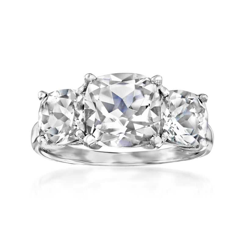 Sterling silver three-stone white topaz ring with oval center and side stones