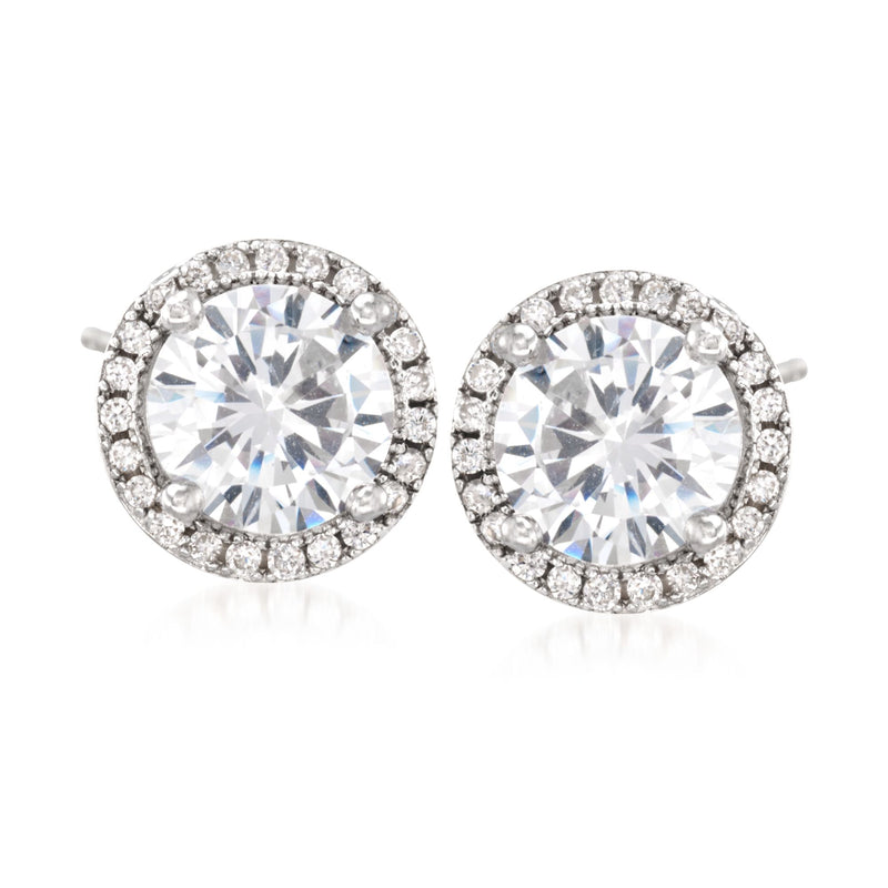 Sterling silver CZ halo stud earrings with round clear stones and post backs