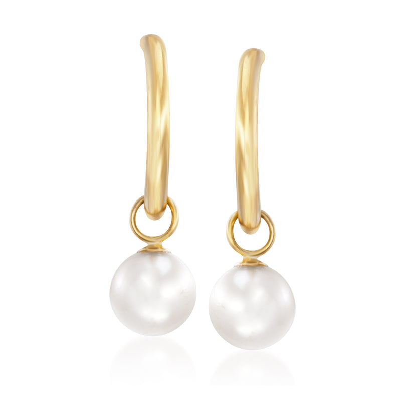 14kt yellow gold C-hoop earrings with 6mm cultured pearl drops