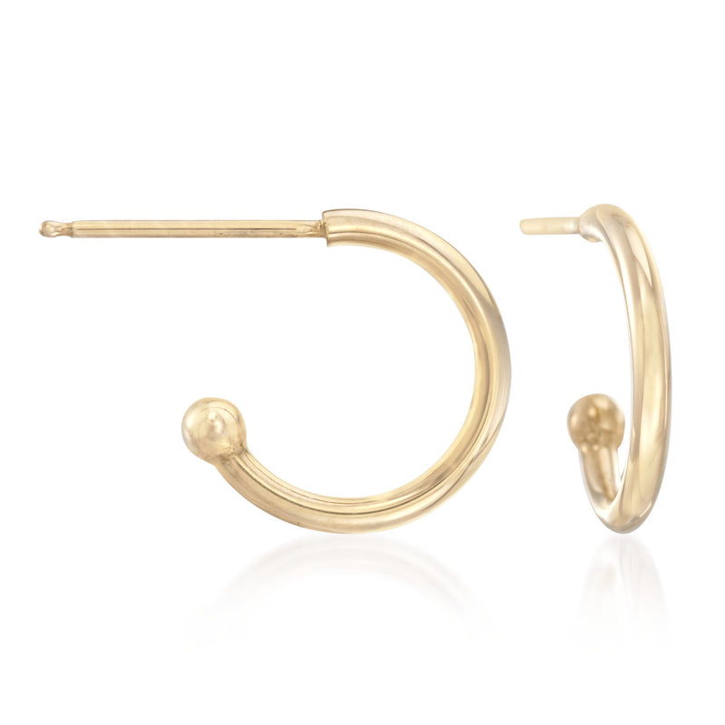 Gold C-hoop earrings with cultured pearl drops, side angle