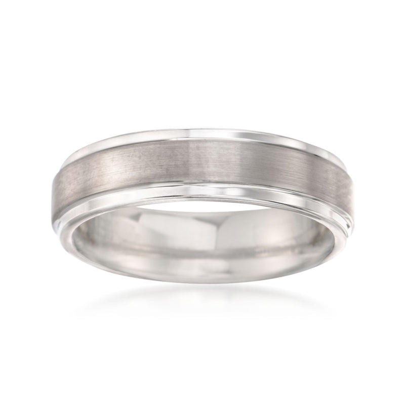 6mm brushed tungsten carbide wedding band ring, wide silver-gray matte finish