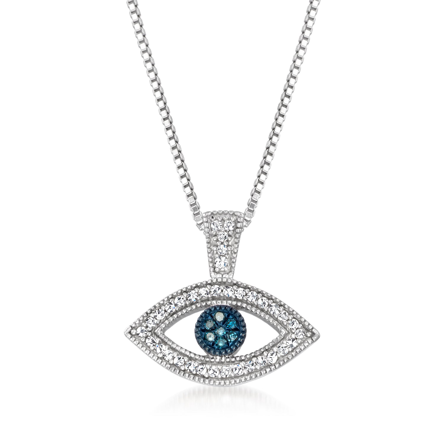 .10 ct. t.w. Blue and White Diamond Evil Eye Pendant Necklace in Sterling Silver