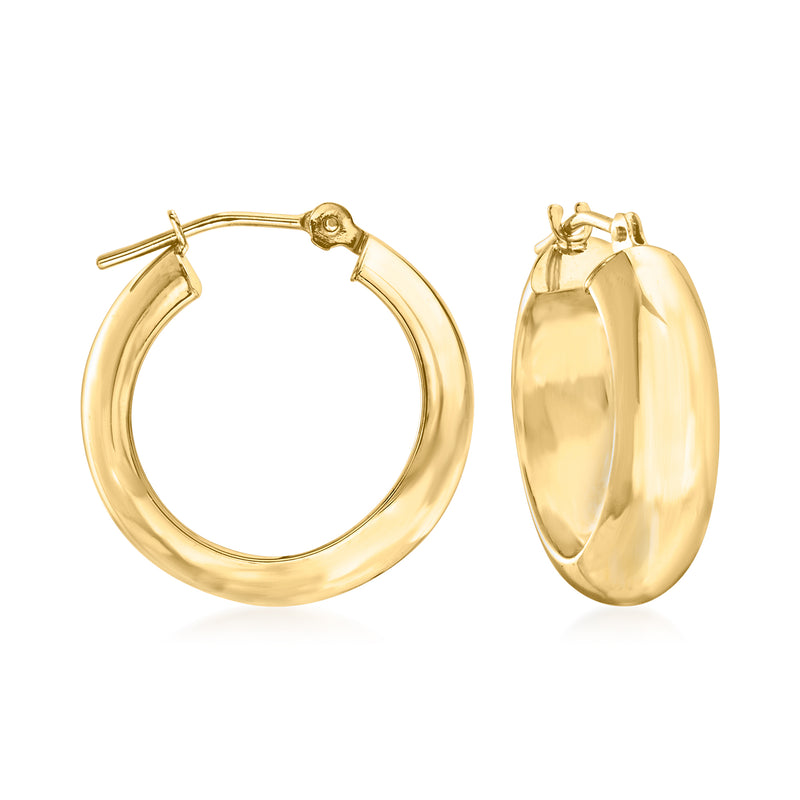 Small 14kt yellow gold hoop earrings, hinged clasp, round profile